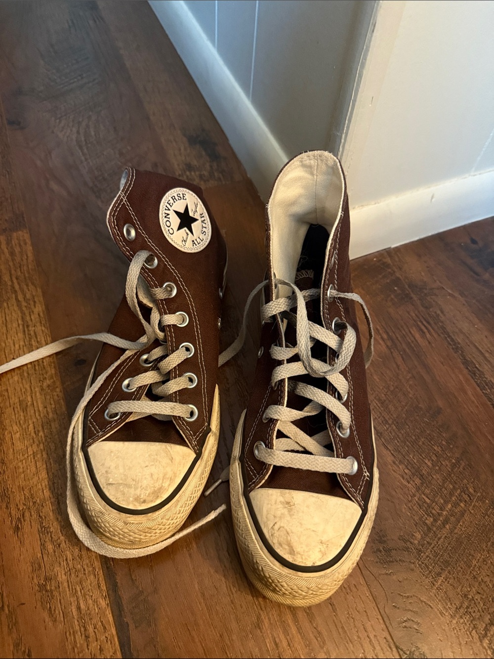 Brown High Top platform Sneakers with White Accents -customized on site